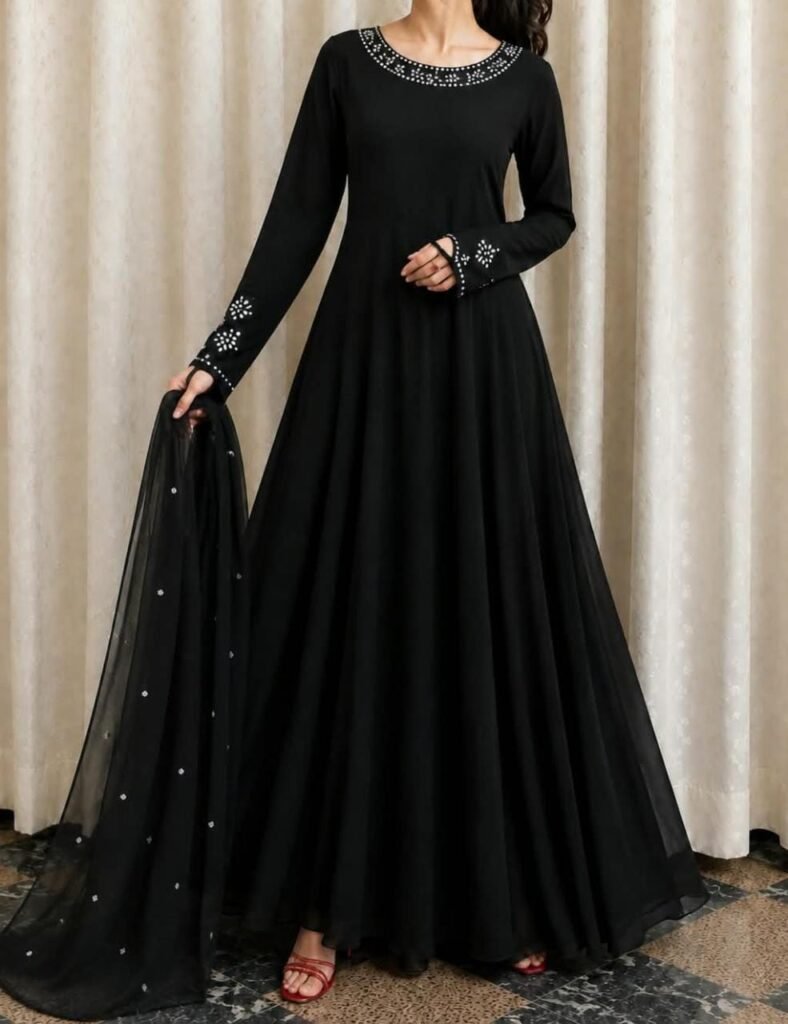3 piece long Georgette maxi with rhinestones