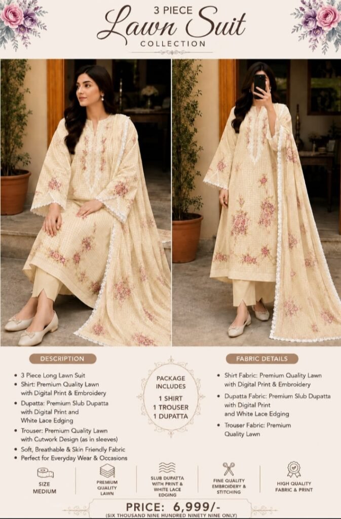 3 piece long lawn suit