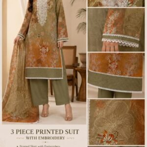 3 piece printed suit with embroidery