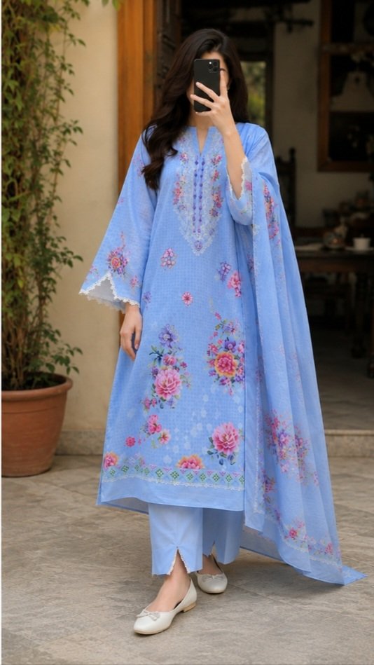 3pc Lawn Suit with Slub Lawn Dupatta