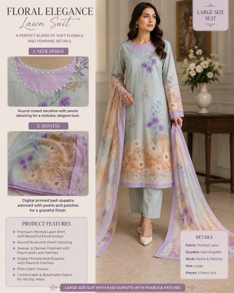 Elegant 3pc Lawn Suit