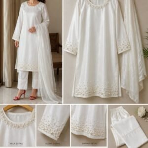 3 piece Sheesha silk suit with pearls work