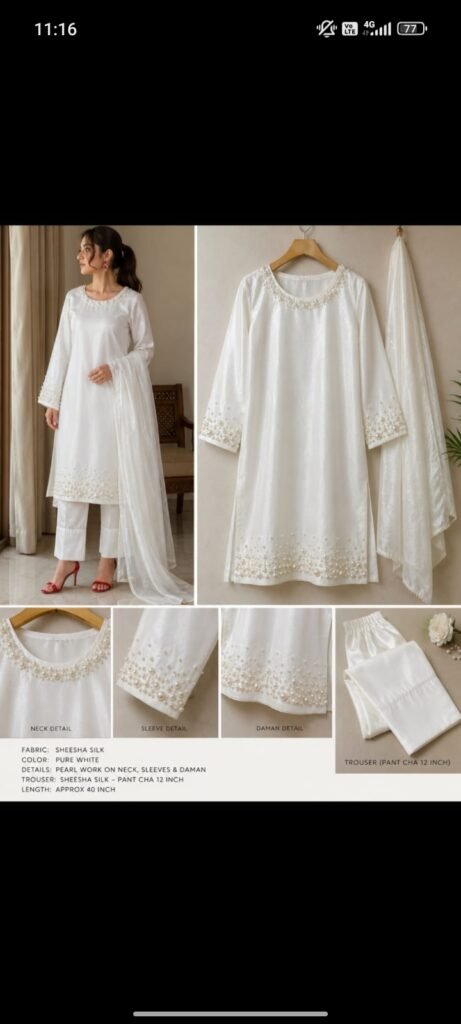 3 piece Sheesha silk suit with pearls work
